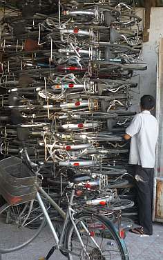 Stack of used bicycles