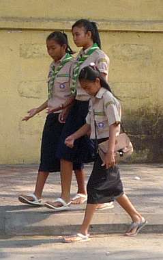 Girls Scouts walking to school