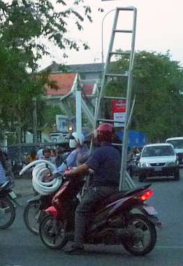 Ladder on a motorcycle