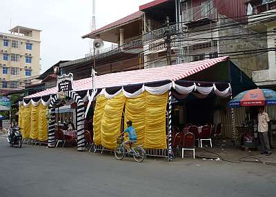 A funeral tent on the street