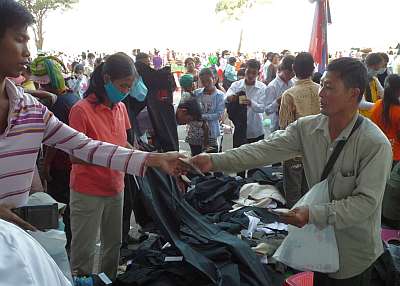 Selling clothing from the sidewalk