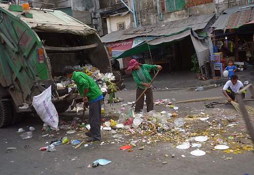 Picking up garbage