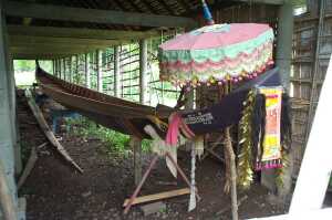 Racing boat stored in a Buddhist wat