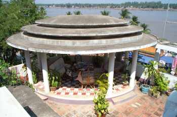 A rooftop patio overlooking the Phnom Penh waterfront