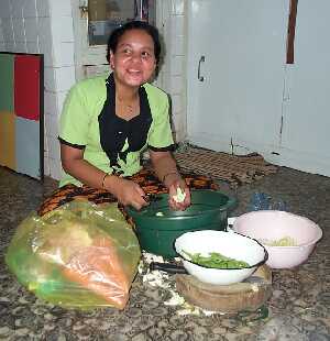 Preparing supper on the floor