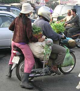 A load of vegetables on a motorcycle