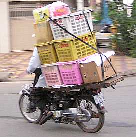 Motorcyle loaded with crates