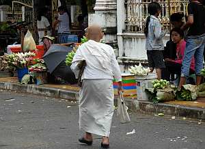 A Buddhist nun entering the wat