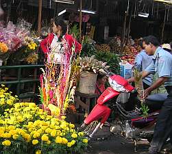 Buying flowers and oranges