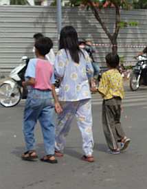 Pajamas crossing the street