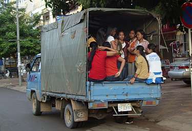 Riding to work in a truck