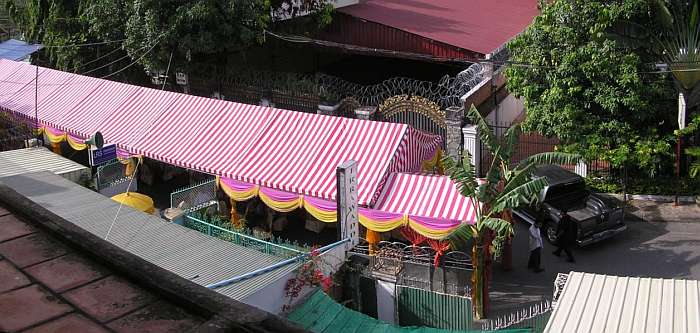 Wedding tent blocking the street