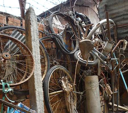 Junked bicycle parts