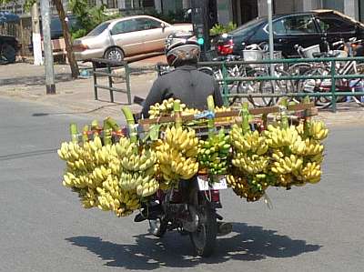 Load of bananas on a motorcycle