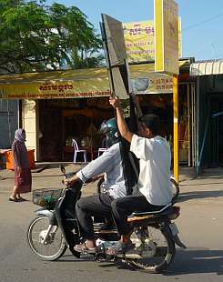 Sheets of glass on a motorcycle