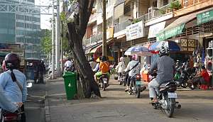 Motorcycles on sidewalk