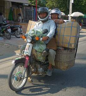 Loaded motorcycle from the front