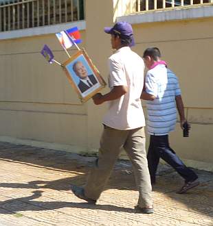 Carrying flags and picture