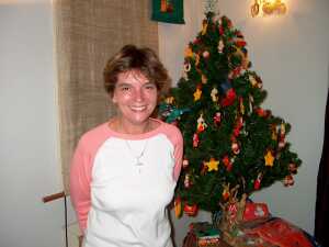 Philippa by the Christmas tree