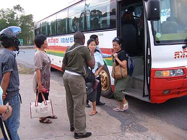 Exiting the bus in Sihanoukville