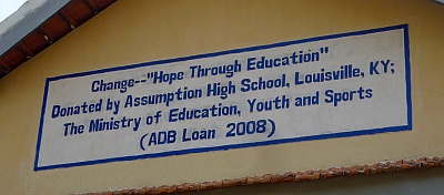 Sign noting Assumption's donation