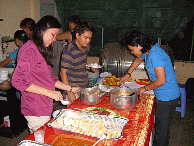 Setting up the food table