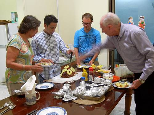 Serving Easter dinner at Maryknoll