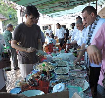 Serving food at lunch