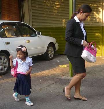 Mother and daughter in the morning