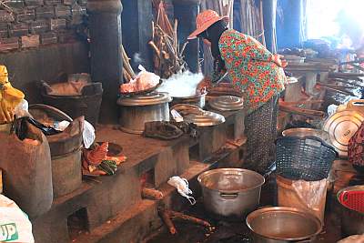 A row of cooking pots for crabs