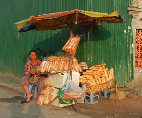 Selling bread in early morning
