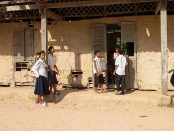 Hearing students outside the school building