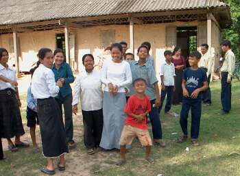 Deaf students outside their classroom