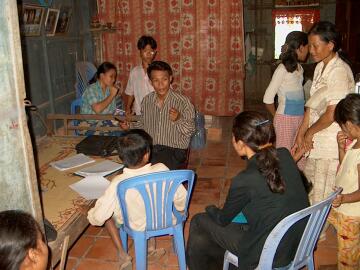 Interviewing a boy in his home
