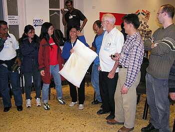 Playing a game with a pillow