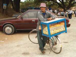 A hawker selling from his bicycle