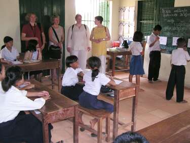 Finland visitors in Krousar Thmey classroom