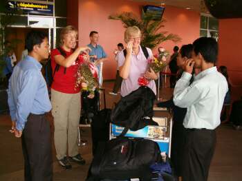 sa Helmersson and Kerstin Olsson at the Phnom Penh airport