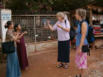 Talking with deaf staff outside DDP