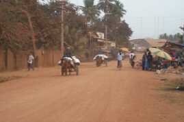 A dusty street with horse carts