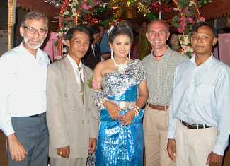 The bride and groom with some of the foreign guests