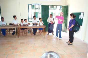 Talking with students at the Krousar Thmey deaf school