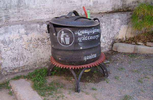 Trash receptacle made from old tires