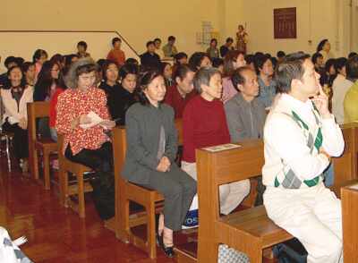Congregation in the deaf school chapel