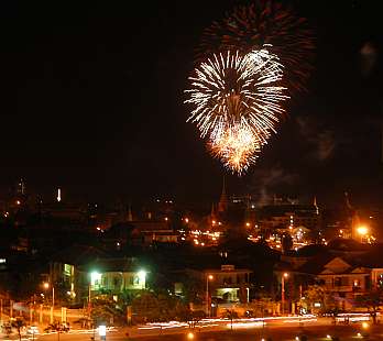 Fireworks at night in Phnom Penh