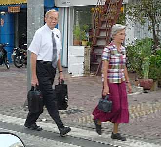Mormon elders walking to work
