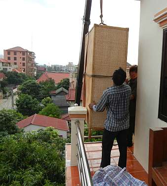 Using the crane on a wardrobe