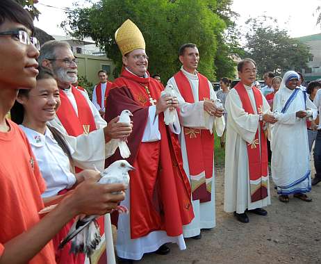 Releasing doves on Pentecost