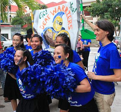 Cheerleaders for the deaf soccer team