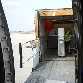 Loading galley carts in Chicago